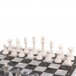 Шахматы &amp;quot;Стаунтон&amp;quot; из мрамолита 40х40 см серый мрамор / змеевик