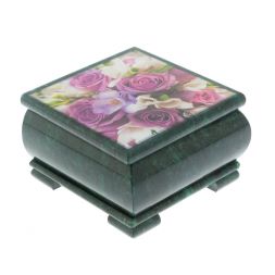 Шкатулка "Букет Роз" камень змеевик 13х13х8 см