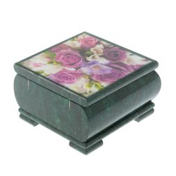 Шкатулка "Букет Роз" камень змеевик 13х13х8 см