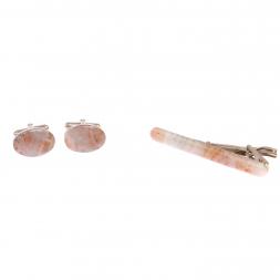 Набор запонки овальные и зажим для галстука камень агат