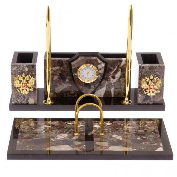 Письменный набор &amp;quot;Щит&amp;quot; из камня конгломерат 126148