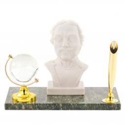 Подставка под ручку &amp;quot;Бюст Петр I&amp;quot; мрамолит змеевик