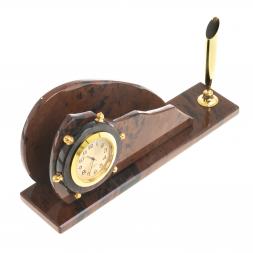 Визитница с часами &amp;quot;Штурвал&amp;quot; из коричневого обсидиана