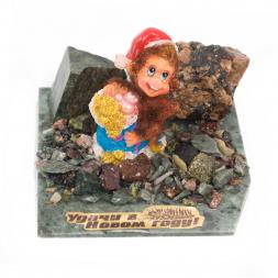 Сувенир "Обезьянка с синим мешком №3" змеевик