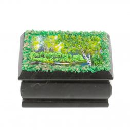 Шкатулка "Летний пейзаж" змеевик каменная крошка 10х6,5х6 см