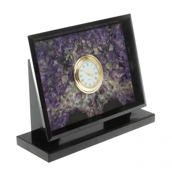 Часы настольные из камня чароит и долерит 15х5,5х12 см 129311