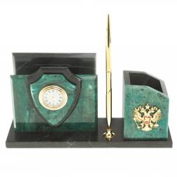 Настольная визитница &amp;quot;Щит&amp;quot; из темно-зеленого змеевика