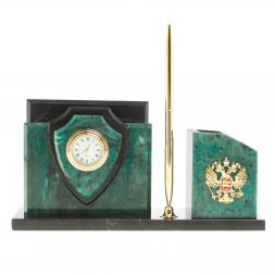 Настольная визитница &amp;quot;Щит&amp;quot; из темно-зеленого змеевика