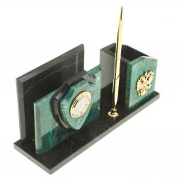 Настольная визитница &amp;quot;Щит&amp;quot; из темно-зеленого змеевика