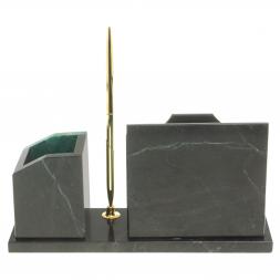 Настольная визитница &amp;quot;Щит&amp;quot; из темно-зеленого змеевика