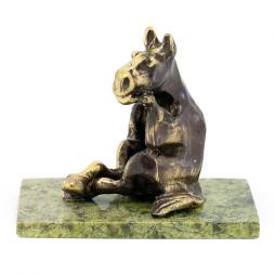 Настольная статуэтка "Думающий конь" бронза камень змеевик