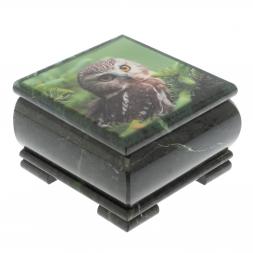 Шкатулка "Сова" из змеевика 13х13х8 см