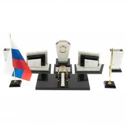 Письменный набор &amp;quot;Бюрократ&amp;quot; из мрамора с часами