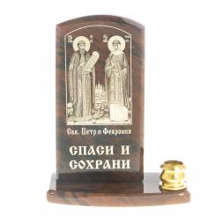 Икона с подсвечником &amp;quot;Св. Петр и Св. Феврония&amp;quot; камень обсидиан