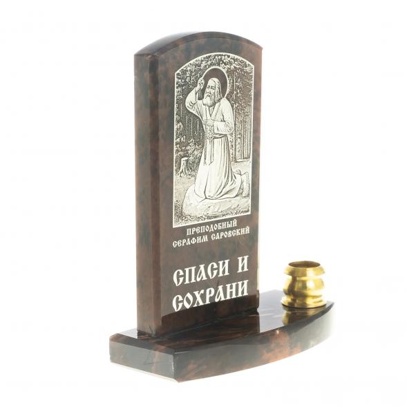 Икона с подсвечником &amp;quot;Св. Серафим Саровский&amp;quot; камень обсидиан 123008