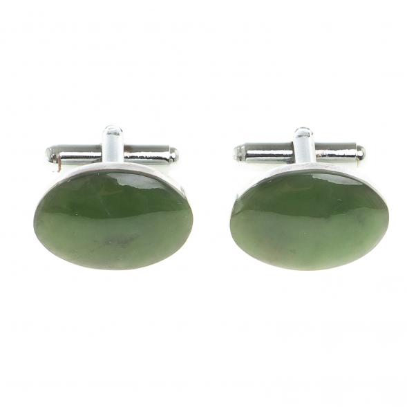 Запонки камень нефрит овальные 123839