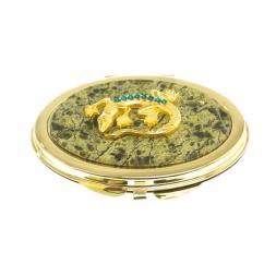 Зеркальце овальное из змеевика с круглой ящерицей цвет золото