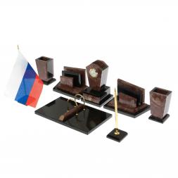 Письменный набор &amp;quot;Бюрократ&amp;quot; из лемезита с часами