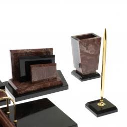 Письменный набор &amp;quot;Бюрократ&amp;quot; из лемезита с часами