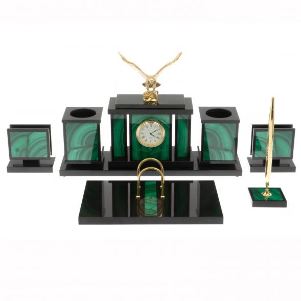 Настольный набор &amp;quot;Орел&amp;quot; из малахита 129854