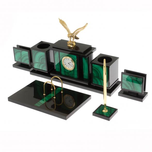 Настольный набор &amp;quot;Орел&amp;quot; из малахита 129854