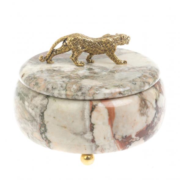 Шкатулка круглая &amp;quot;Гепард&amp;quot; из креноида 15х15х12 см 127628