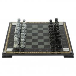 Шахматы "Турнирные" с багетом змеевик гранит