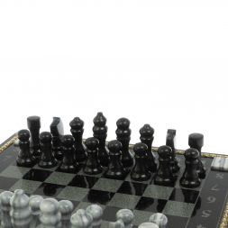 Шахматы "Турнирные" с багетом змеевик гранит