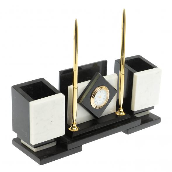 Настольный набор &amp;quot;Офисный&amp;quot; из мрамора с часами 129431
