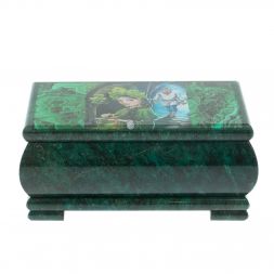 Шкатулка "Хозяйка медной горы и Данила" из змеевика 18х10х8,5 см