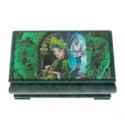 Шкатулка "Хозяйка медной горы и Данила" из змеевика 18х10х8,5 см