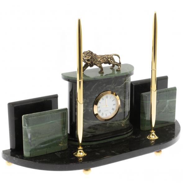 Настольный прибор &amp;quot;Лев&amp;quot; из зеленого офиокальцита 129715