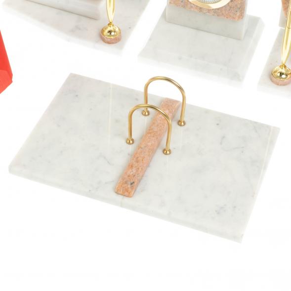 Письменный прибор с гербом и флагом России камень розовый мрамор 123754