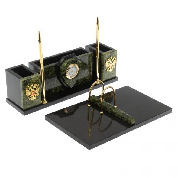 Настольный прибор &amp;quot;Щит&amp;quot; камень змеевик с символикой РФ 119678