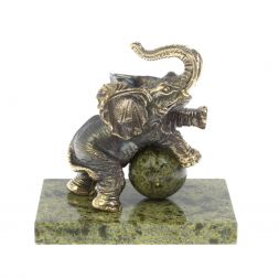 Статуэтка "Слон с шаром цирк" бронза змеевик
