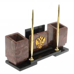 Настольный набор &amp;quot;Офисный&amp;quot; с гербом РФ из лемезита