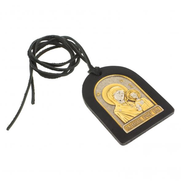 Оберег в автомобиль с иконой &amp;quot;Казанская Богоматерь&amp;quot; черная кожа Златоуст 122466