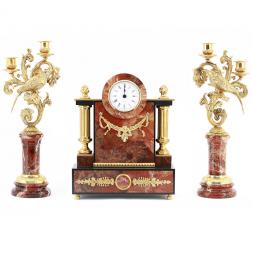 Каминные часы из яшмы &amp;quot;Колибри&amp;quot; с канделябрами