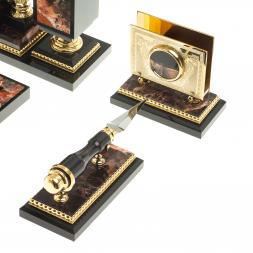 Настольный набор из камня яшма &amp;quot;Георгий Победоносец&amp;quot;