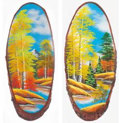 Панно на срезе дерева &amp;quot;Осень&amp;quot; вертикальное 60-65 см каменная крошка