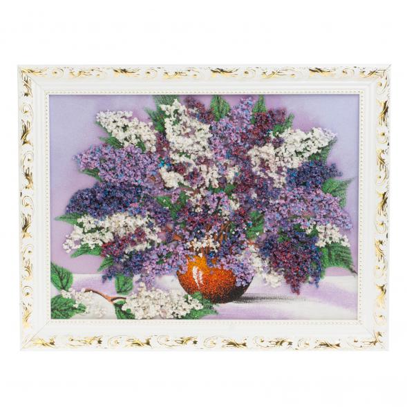 Картина из каменной крошки &amp;quot;Букет сирени&amp;quot; 30х40 см в багете сиреневый фон 127944