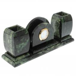 Офисный письменный набор с часами из шабровского змеевика