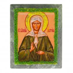 Икона настольная &amp;quot;Святая Матрона&amp;quot; камень змеевик 9х7,2х3 см