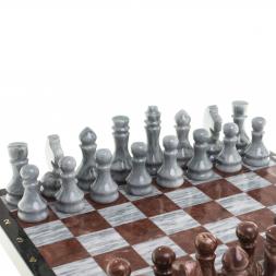 Шахматы из камня "Традиционные" доска 40х40 см серый мрамор лемезит