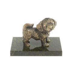 Статуэтка из бронзы &amp;quot;Щенок стоит&amp;quot; на змеевике 9х6,5х6,5 см