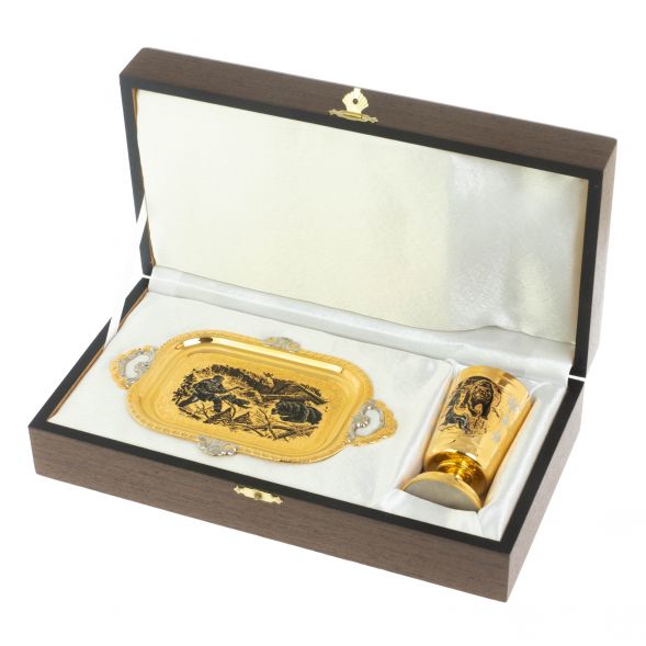 Набор &amp;quot;Охота&amp;quot; стакан на подносе 130 мл Златоуст 128097