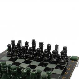 Шахматы с гравировкой &amp;quot;Турнирные&amp;quot; доска 42х42 см нефрит, габбро