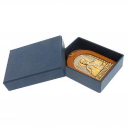 Оберег в машину с иконой "Николай Чудотворец" коричневая кожа Златоуст