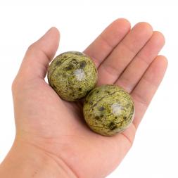 Шары для массажа 4 см из светло-зеленого змеевика 2 шт
