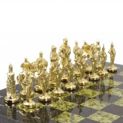 Шахматы бронзовые фигуры &amp;quot;Русские&amp;quot; доска 40х40 см камень змеевик